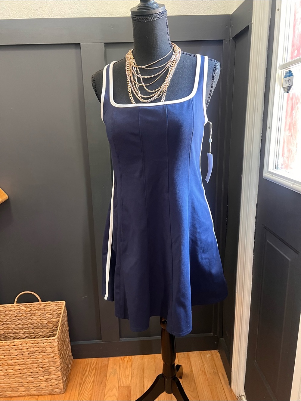 NWT Zella Serene Contrast Sport Dress Navy White Size L - Picture 3 of 10